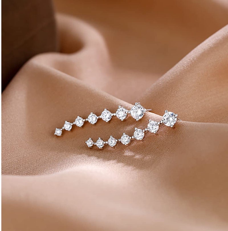 Reffeer أقراط ريفير 925 فضة استرلينية مع 7 كريستالات للأذن للنساء (فضي - A) - Image 5